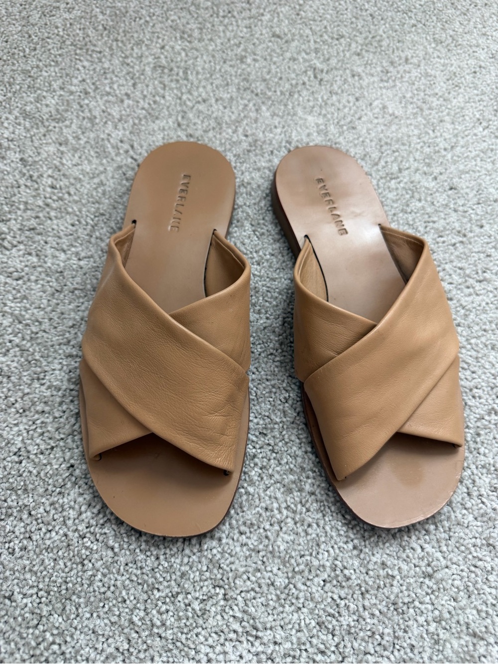 Everlane Tan Leather Crossover Slide Sandals